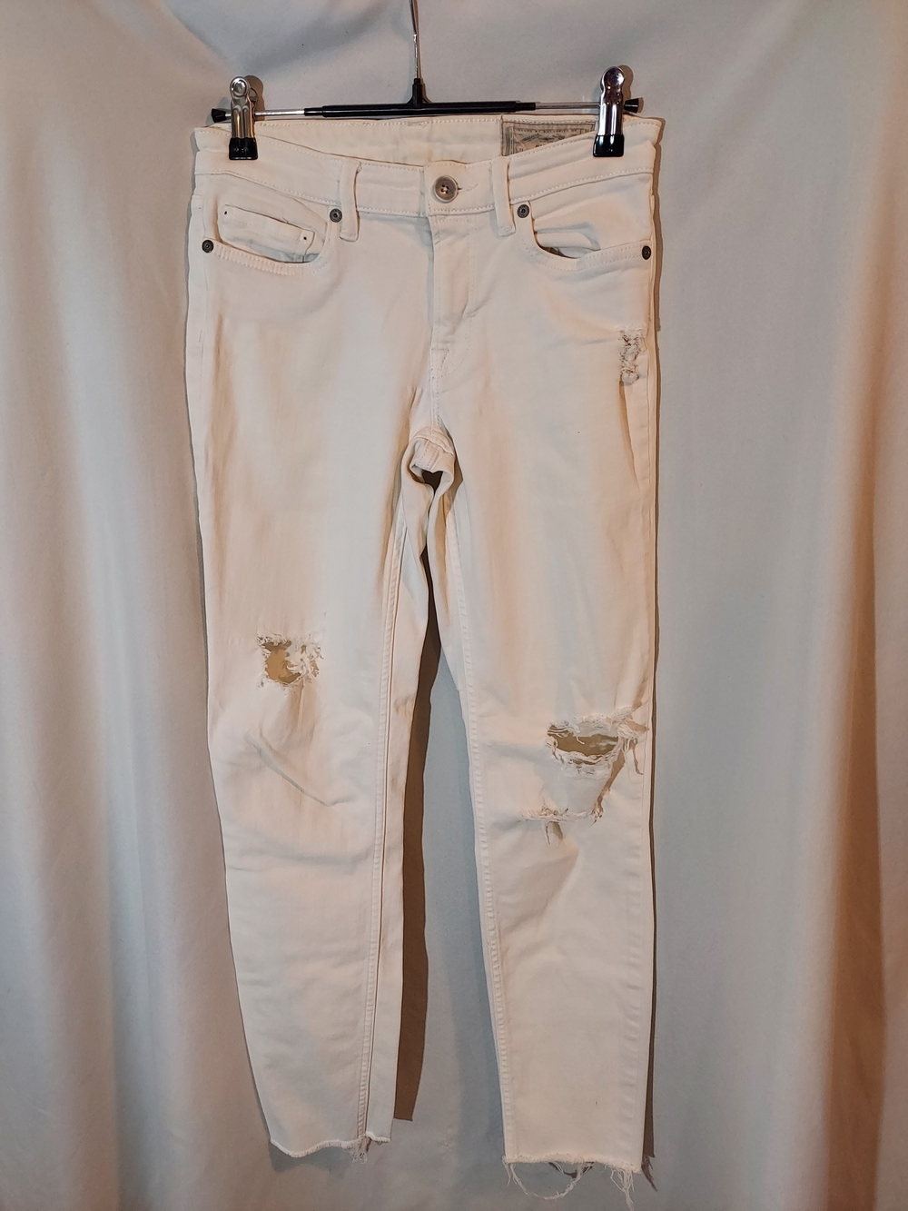 AllSaints White Ripped Knee Skinny Jeans Frayed Hem Punk Rock Size 26